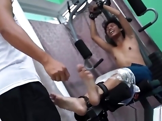 Asian Schoolboy Get A Fix On Tickled Pink On Burnish Apply Gym